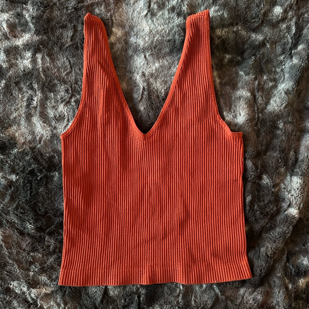 Nikibiki Ribbed Deep-V Tank in Orange (O/S)